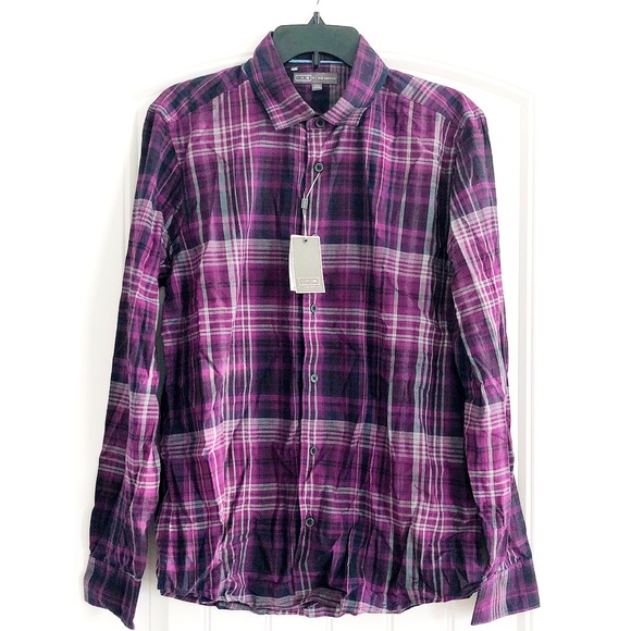 Ike Behar Other - Ike Behar Dress Shirt Purple Royal Plaid Button Up Stretch Size M NWT $95.00